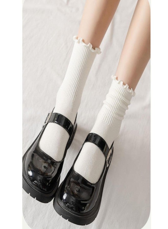lycss Cute Women's White Ruffle Socks: Frilly Ankle-Length, Breathable Cotton, Warm & Soft Casual Crew Socks for Women - 6 Pack - Image 4